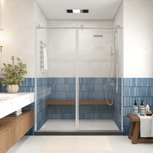 56 to 60 in. W x 76 in. H Sliding Frameless Shower Door in Brushed Nickel with Clear Glass