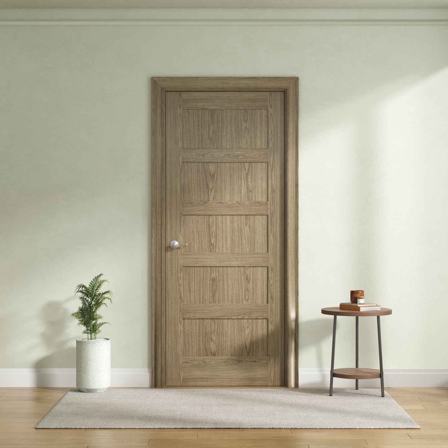 5-Panel Shaker Interior Door - Engineered Walnut Veneer, Solid Core Wood, Primed, Door Slab Only