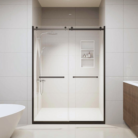 56 to 60 in. W x 76 in. H Sliding Semi-Frameless Shower Door in Matte Black with 3/8 Clear Glass