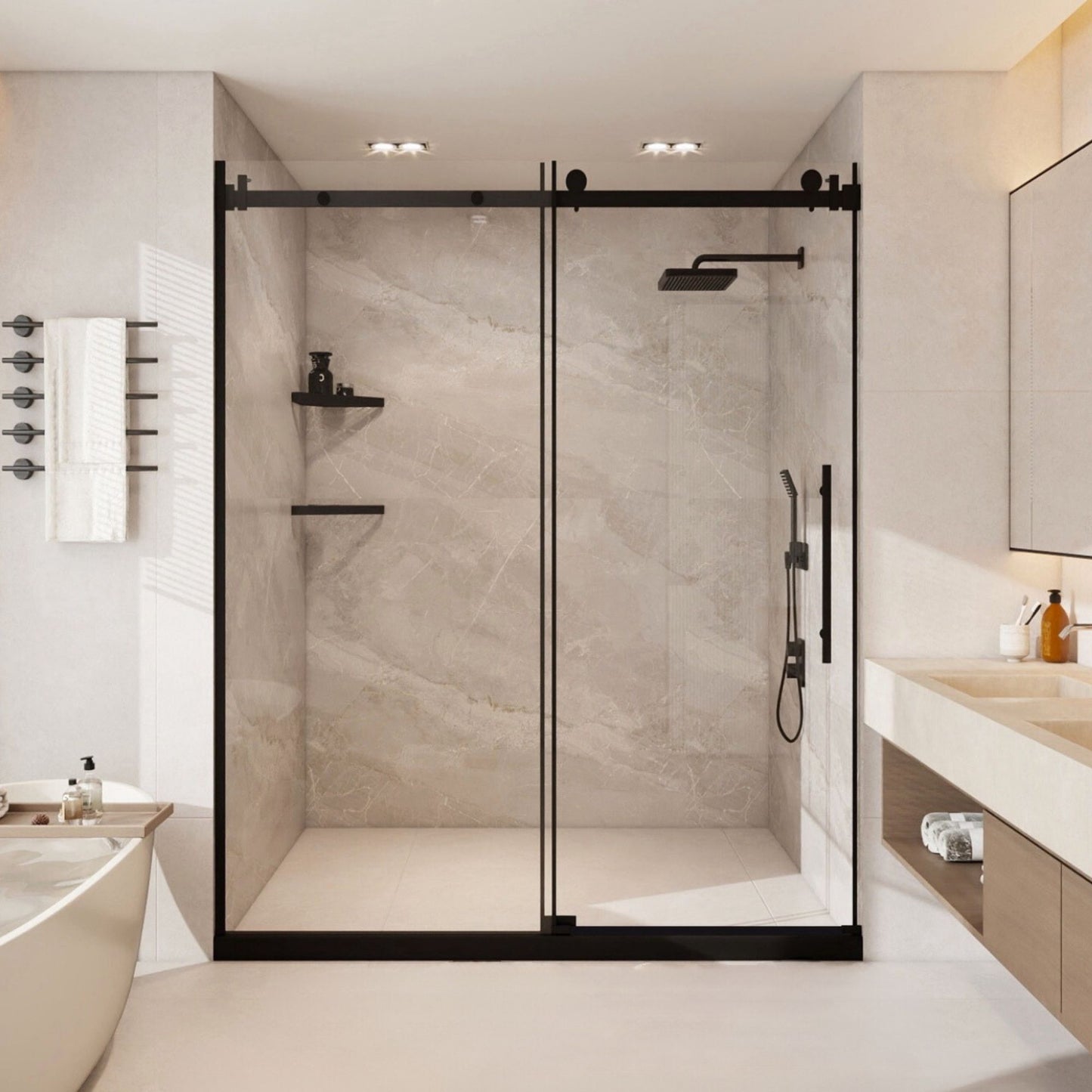 56 to 60 in. W x 76 in. H Sliding Frameless Shower Door in Matte Black with 3/8 Clear Glass