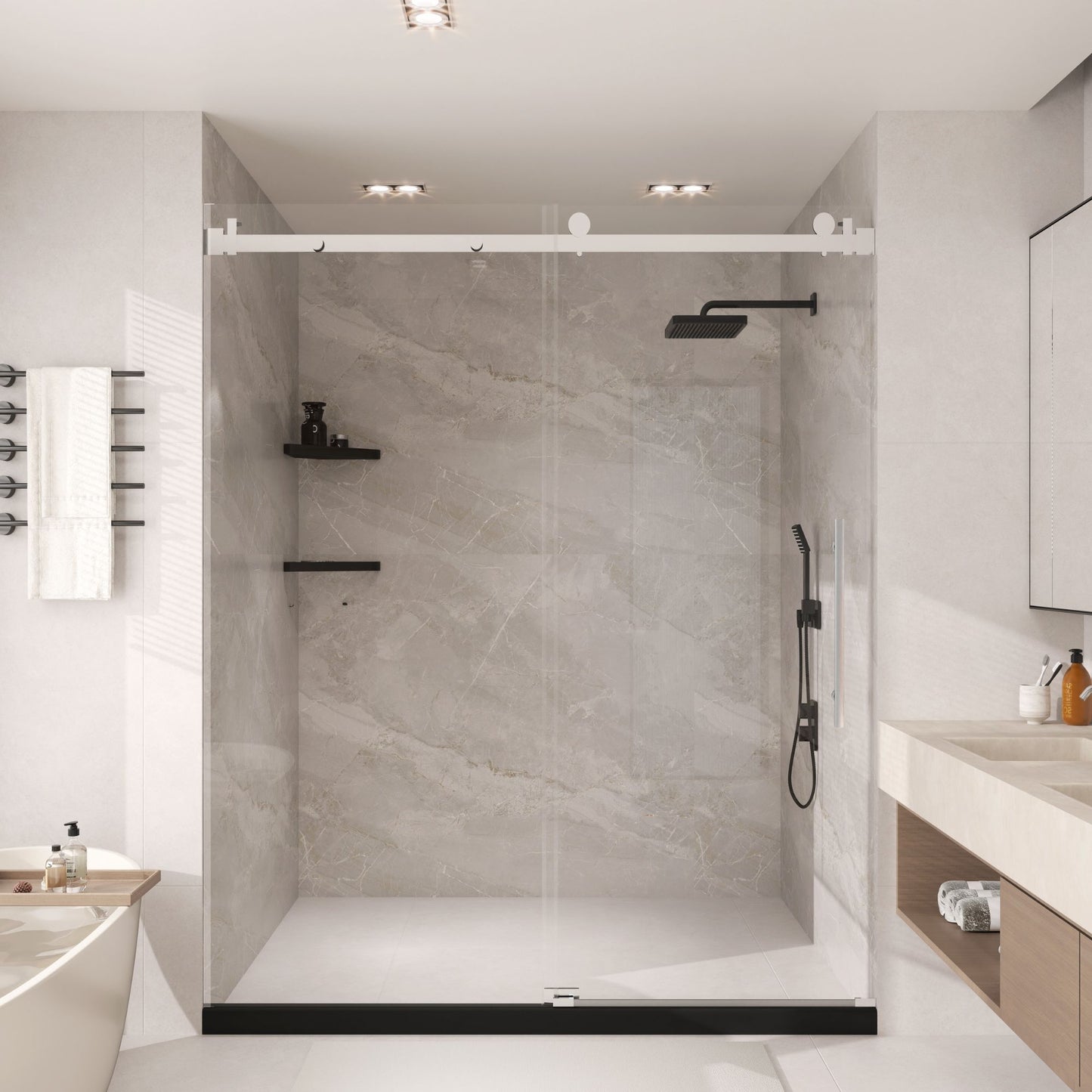 68 to 72 in. W x 76 in. H Sliding Frameless Shower Door in Brushed Nickel with 3/8 Clear Glass