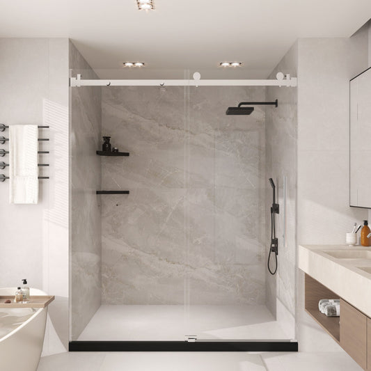 56 to 60 in. W x 76 in. H Sliding Frameless Shower Door in Brushed Nickel with 3/8 Clear Glass