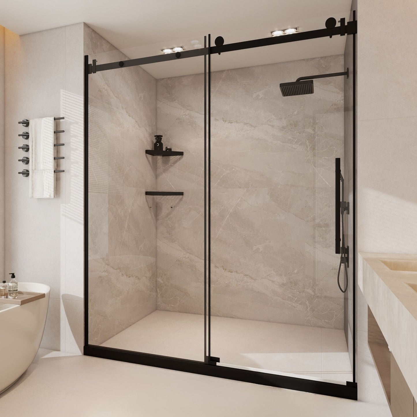 56 to 60 in. W x 76 in. H Sliding Frameless Shower Door in Matte Black with 3/8 Clear Glass