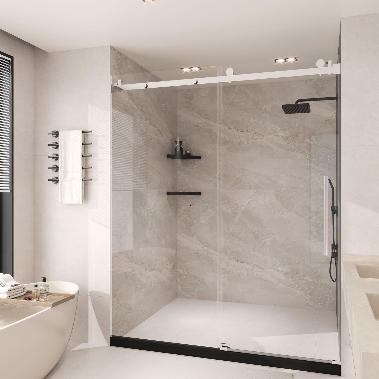 68 to 72 in. W x 76 in. H Sliding Frameless Shower Door in Brushed Nickel with 3/8 Clear Glass