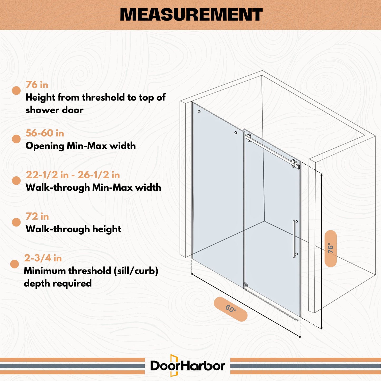 56 to 60 in. W x 76 in. H Sliding Frameless Shower Door in Brushed Nickel with 3/8 Clear Glass