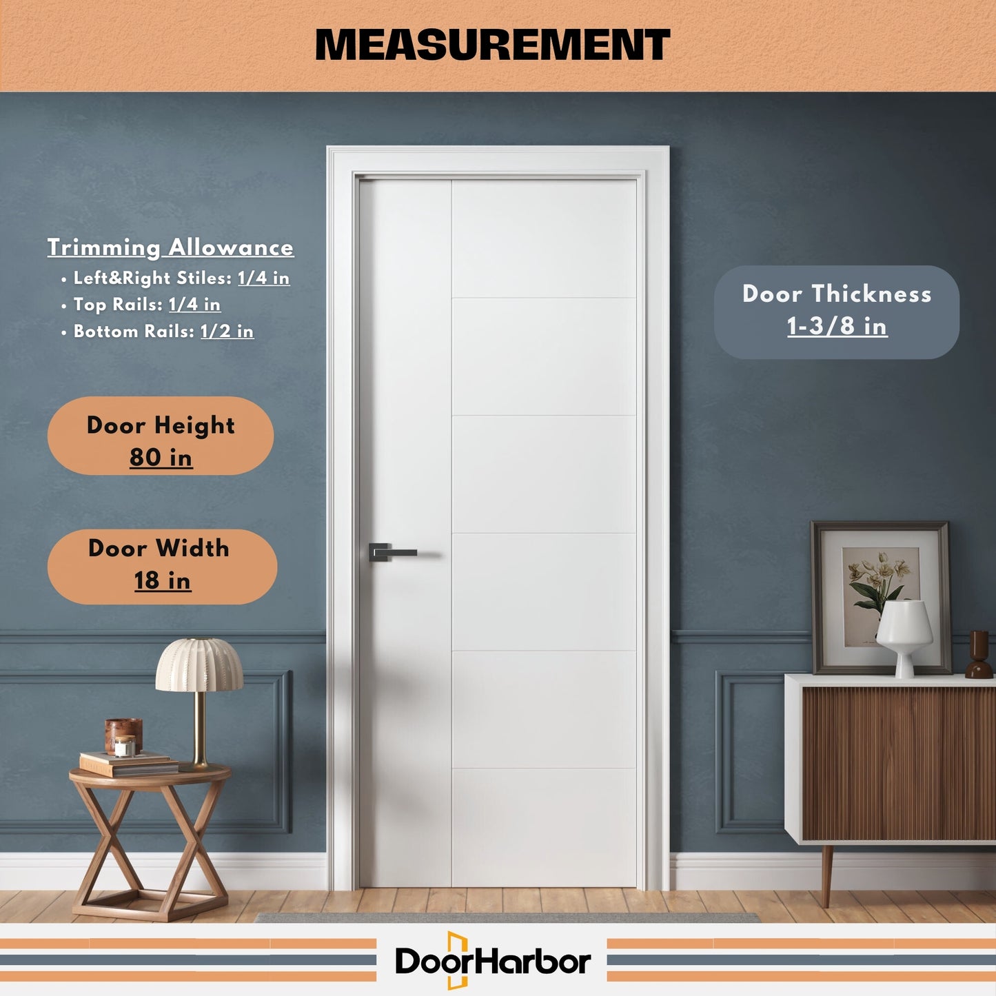 Berkley Flush Interior Door - Solid Core Wood, White Primed, Door Slab Only